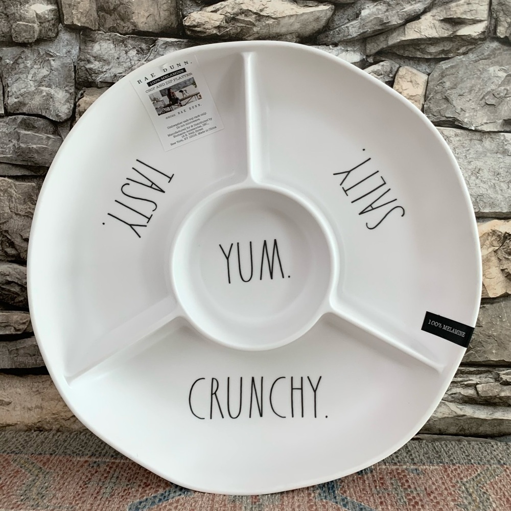 #38 Rae Dunn Chips Dip Yum Salty Tasty Crunchy Big Melamine Serving Platter Tray